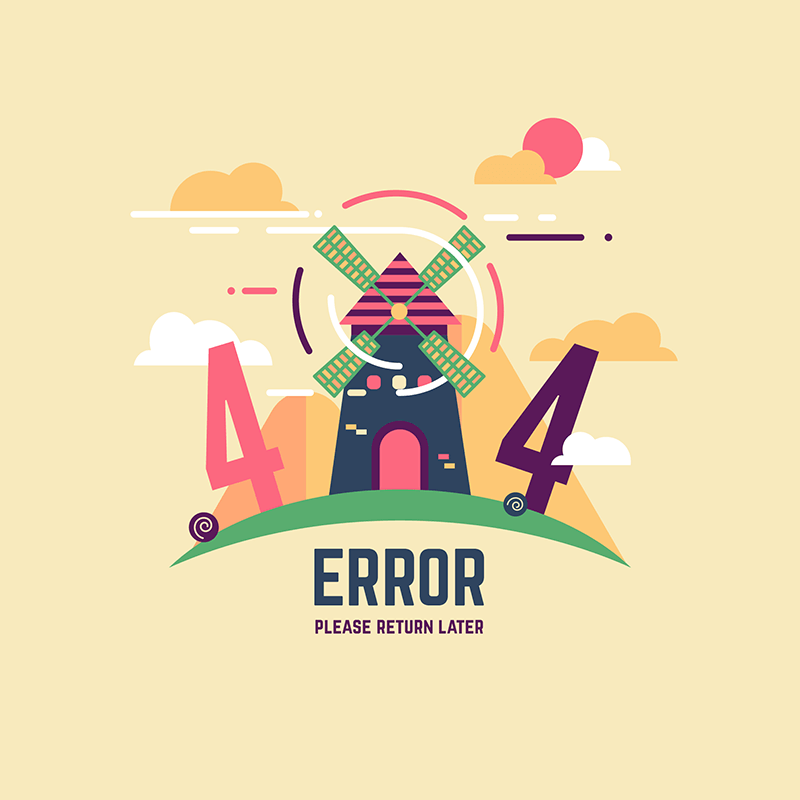 [代码样式]风车元素扁平404错误页面(EPS/AI)