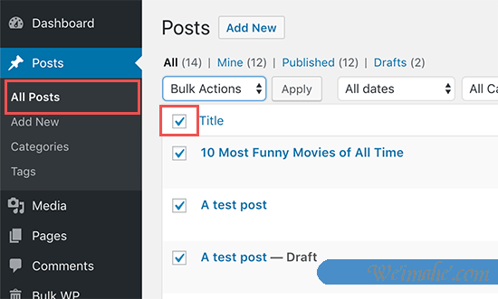 如何批量删除WordPress帖子(2个简易解决方案) 如何批量删除WordPress帖子(2个简易解决方案)