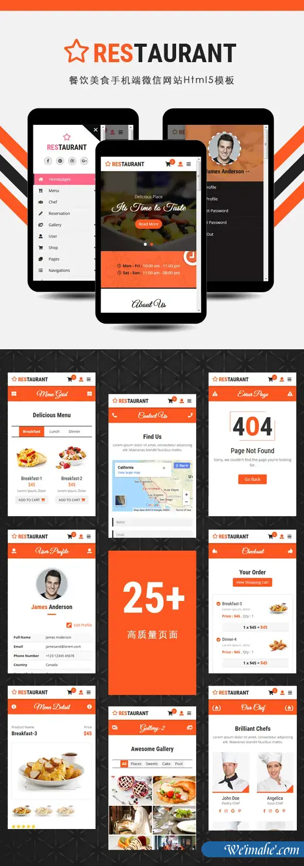 Star餐饮美食订餐手机微信html5模板-BTSP4185