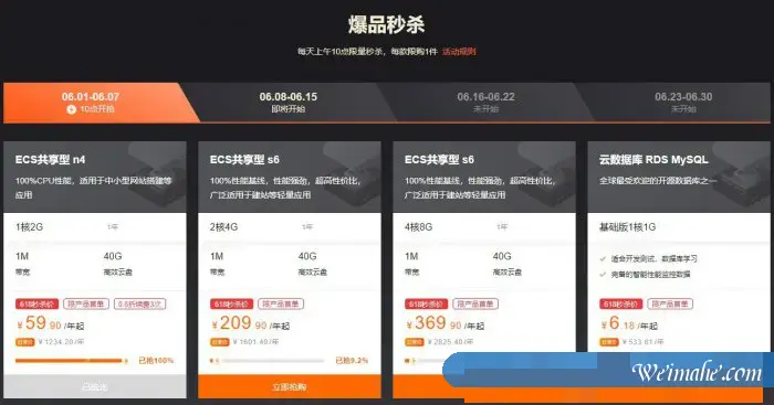 2021年阿里云618年中大促：1核2G ecs共享型n4仅59.9元/年