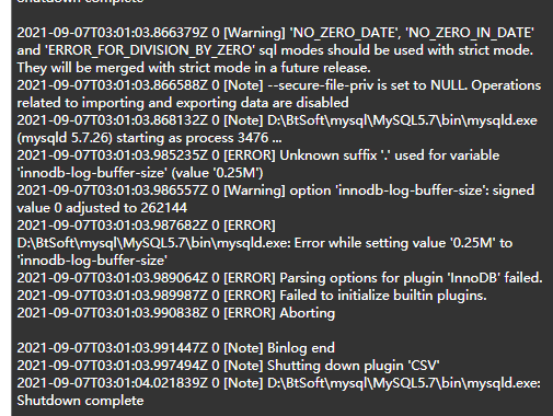 Windows下使用宝塔安装的mysql无法启动的原因