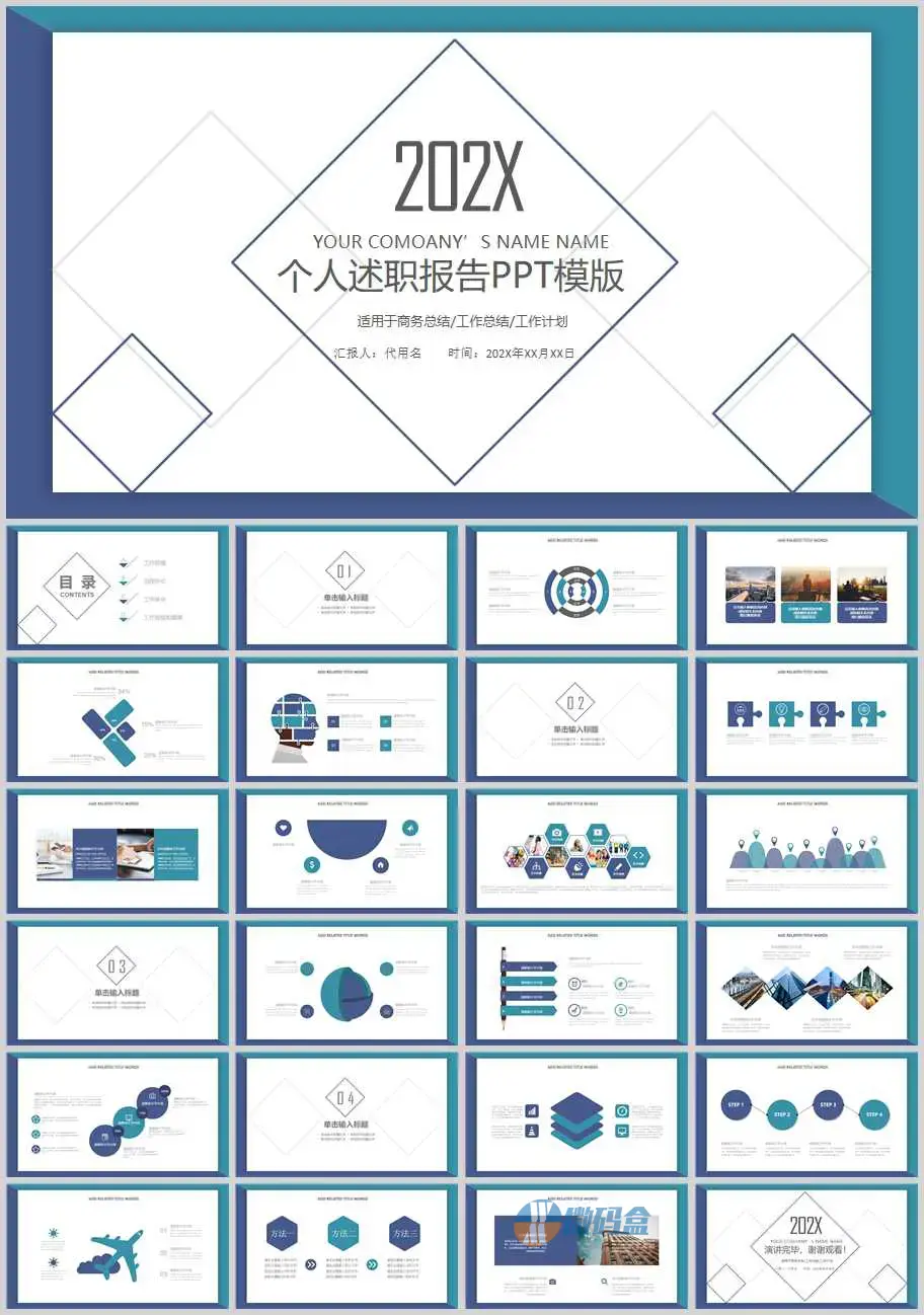 2022年个人述职报告商务总结PPT模板
