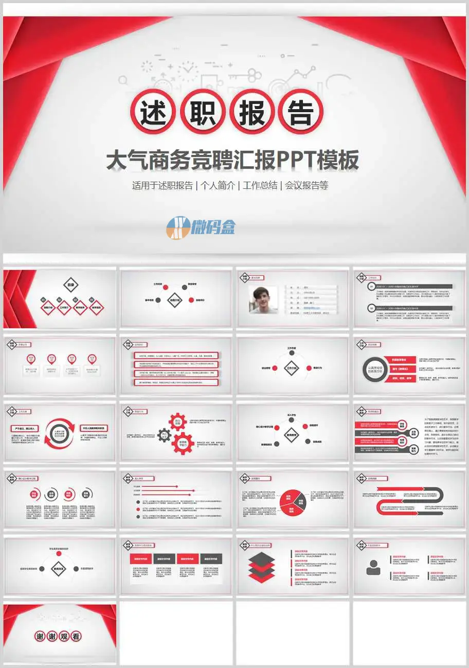 大气商务竞聘汇报述职报告PPT模板