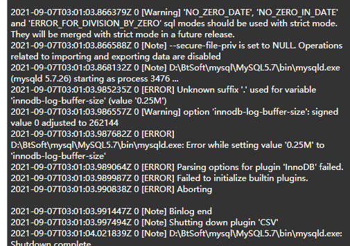 Windows下使用宝塔安装的mysql无法启动的原因