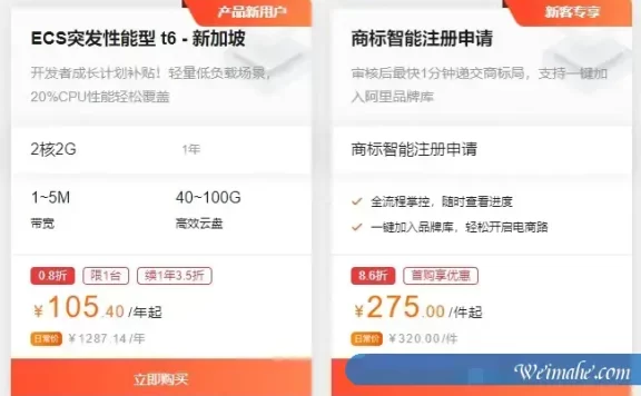 阿里云新加坡vps：云服务器ecs突发性能型t6 2核2G仅105.4元/年